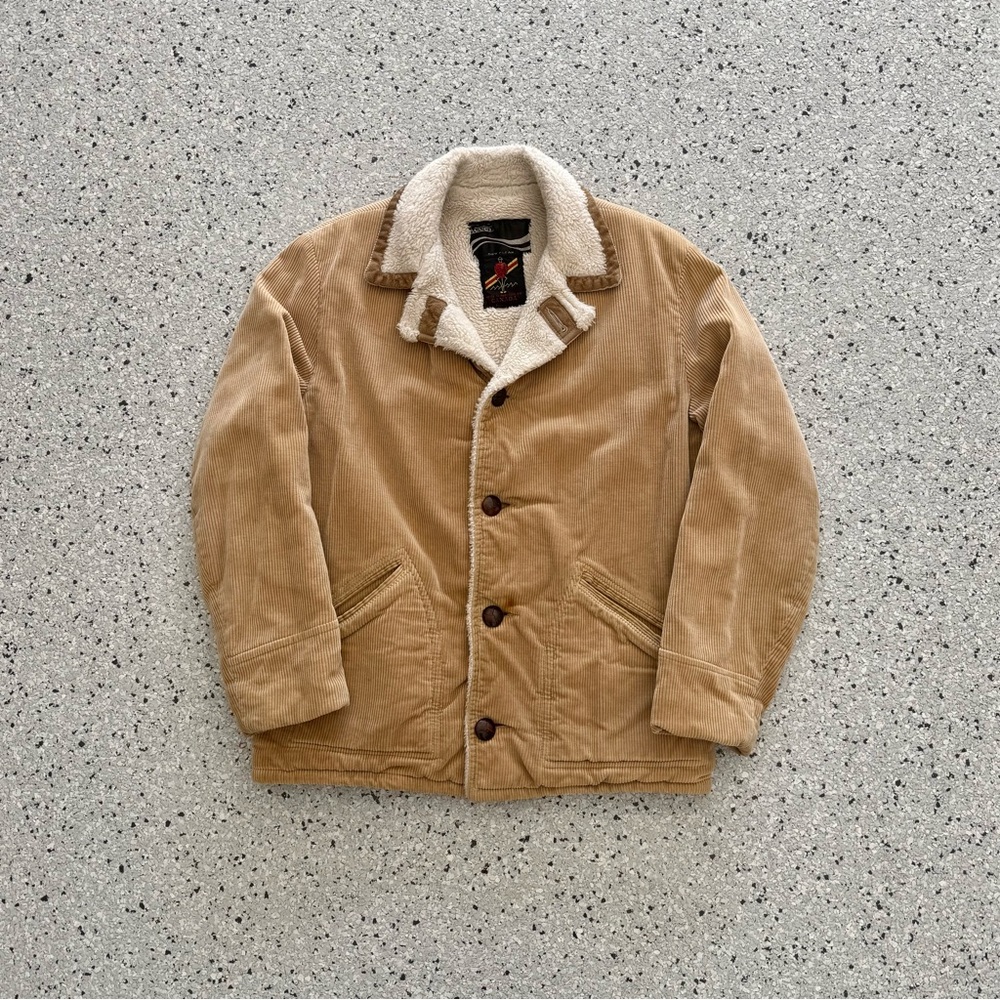 Vintage 80s Montgomery Ward Corduroy Coat Fleece Lined Jacket Tan Size 40 L/XL